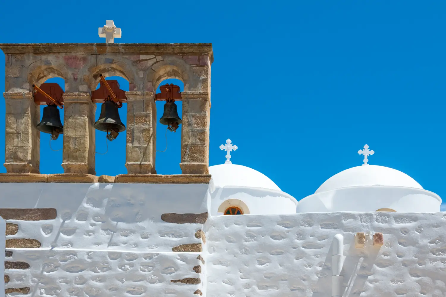 Ferry to Patmos - Greece, Dodecanese, Patmos, Saint John church in the Skala village.