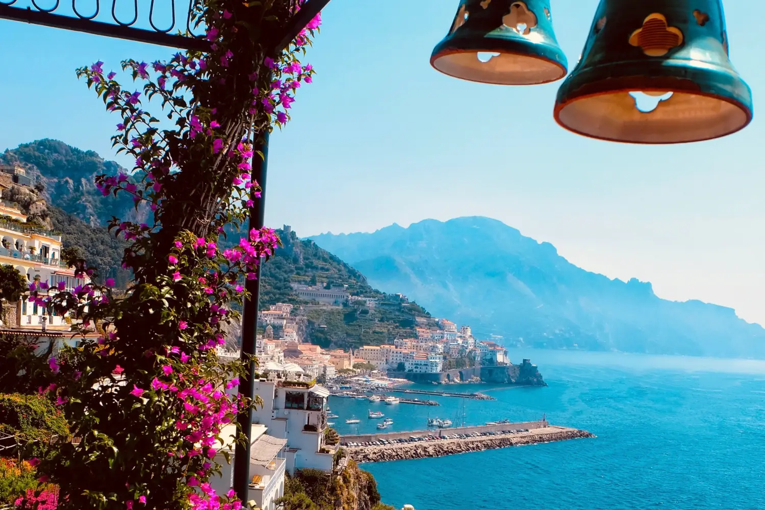 Ferry to Salerno - A spectacular view overlooking the town of Amalfi and harbour in Salerno Province on the Gulf of Salerno.