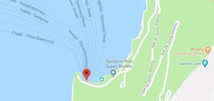 Map of Ferry Port of Santorini on Cyclades Islands in Greece