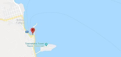 Map of Ferry Port of Gythion on the Peninsula of Peloponnese in Greece