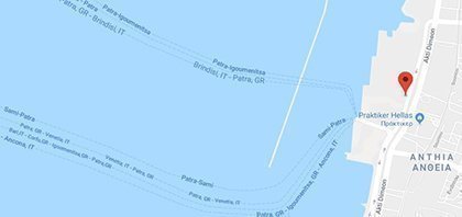Map of Ferry Port of Patras on the Peninsula of Peloponnese in Greece