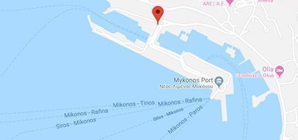 Map of New Ferry Port of Mykonos in Cyclades Islands in Greece