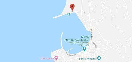 Map of Old Ferry Port of Mykonos on Cyclades Islands in Greece