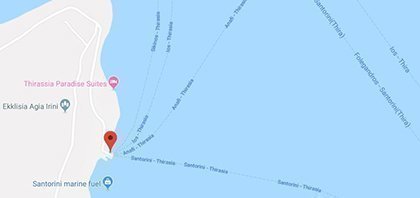 Map of Ferry Port of Thirassia on Cyclades Islands in Greece