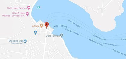 Map of Ferry Port of Patmos at Dodecanese Islands in Greece