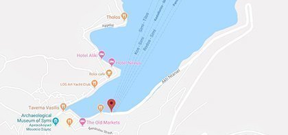 Map of Ferry Port of Symi at Dodecanese Islands in Greece