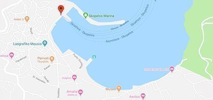 Map of Ferry Port of Skopelos at Sporades Islands in Greece