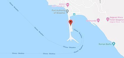 Map of Ferry Port of Glossa on Skopelos at Sporades Islands in Greece