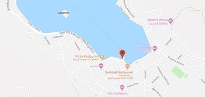 Map of Ferry Port of Vathi on Ithaca at Ionian Islands in Greece