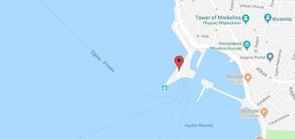 Map of Ferry Port of Aegina at Saronic Islands in Greece