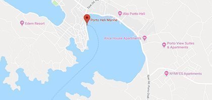Map of Ferry Port of Porto Heli on the Peninsula of Peloponnese in Greece