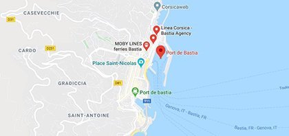 Map of Ferry Port of Bastia in France