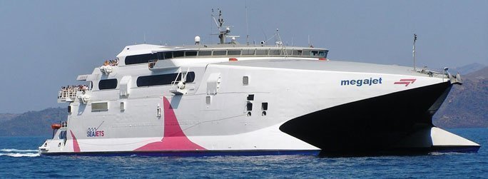 The ferry ship Megajet is a catamaran that belongs to the high speed vessel type