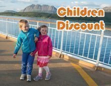 Two children on a deck of a ferry ship.