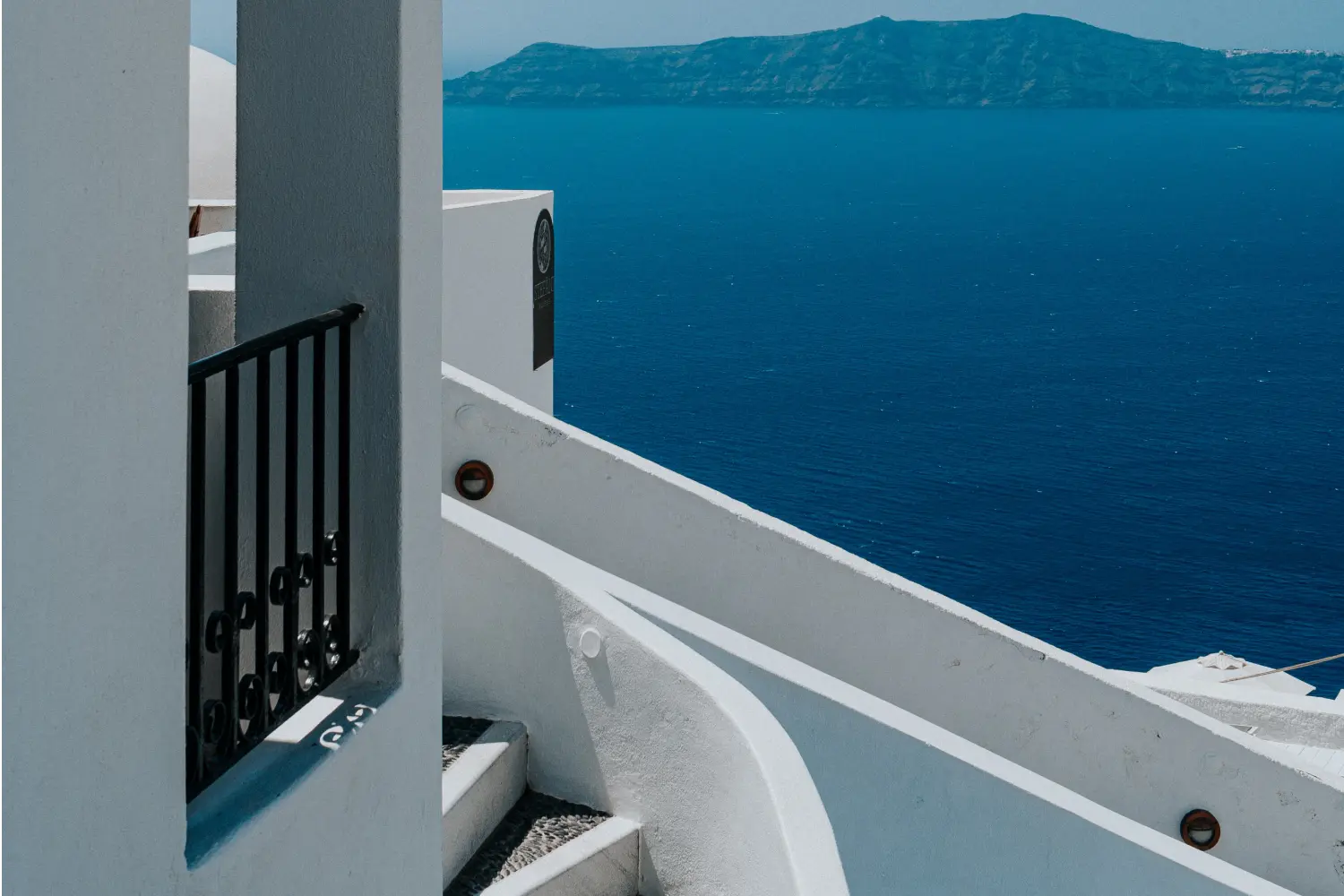 Greek Island ferries - Caldera view from a wonderful villa in Santorini (Thira)