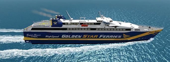 The ferry ship Superrunner is a mono hull that belongs to the high speed vessel type
