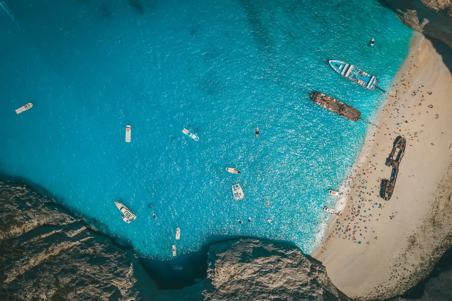 Ferry to Zakynthos - Aerial view of Navagio Beach.