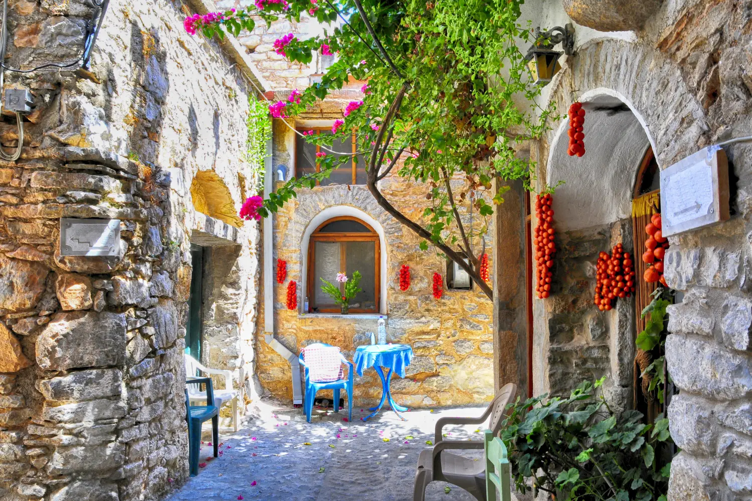 Ferry to Chios - Stony road at Mesta village south Chios, Greece.