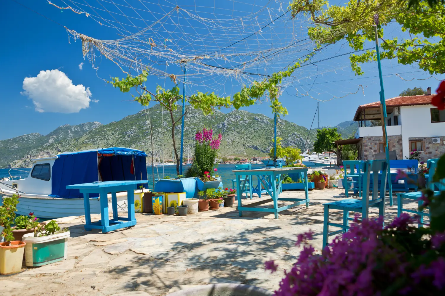 Ferry to Marmaris - Amazing scape from Selimiye Village in Marmaris, Turkey. Marmaris is near the Mediterranean Sea. Beautiful destination for vacation.