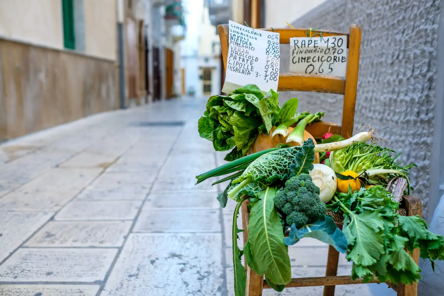 Ferry to Bari - Selling vegetables in the streets of Mola di Bari, Puglia, Italy.