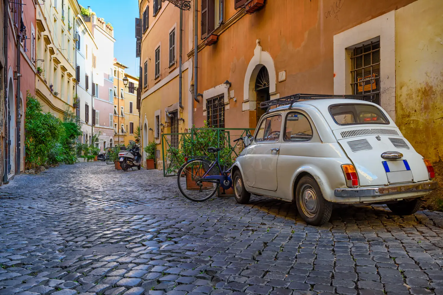 Ferry to Italy - Cozy old street in Trastevere in Rome, Italy Trastevere is rione of Rome, on the west bank of the Tiber in Rome, Lazio, Italy Architecture and landmark of Rome.