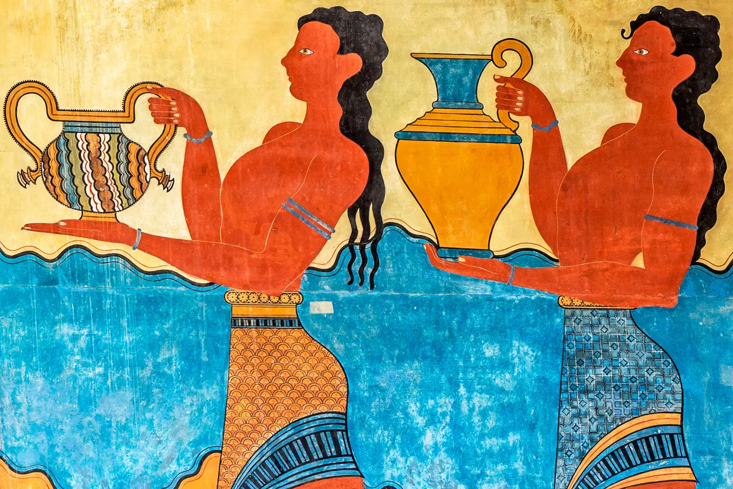 Ferry to Heraklion - Detail of the Procession Fresco at Knossos Palace in Crete, Greece.