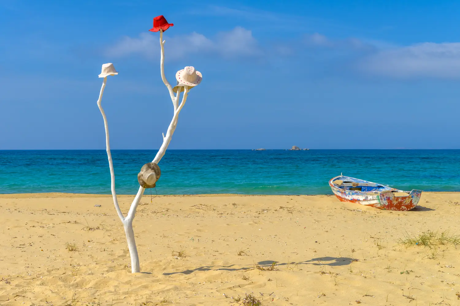 Ferry to Naxos - Theatrical scenery set on a magnificent beach in Naxos, Cyclades, Greece.