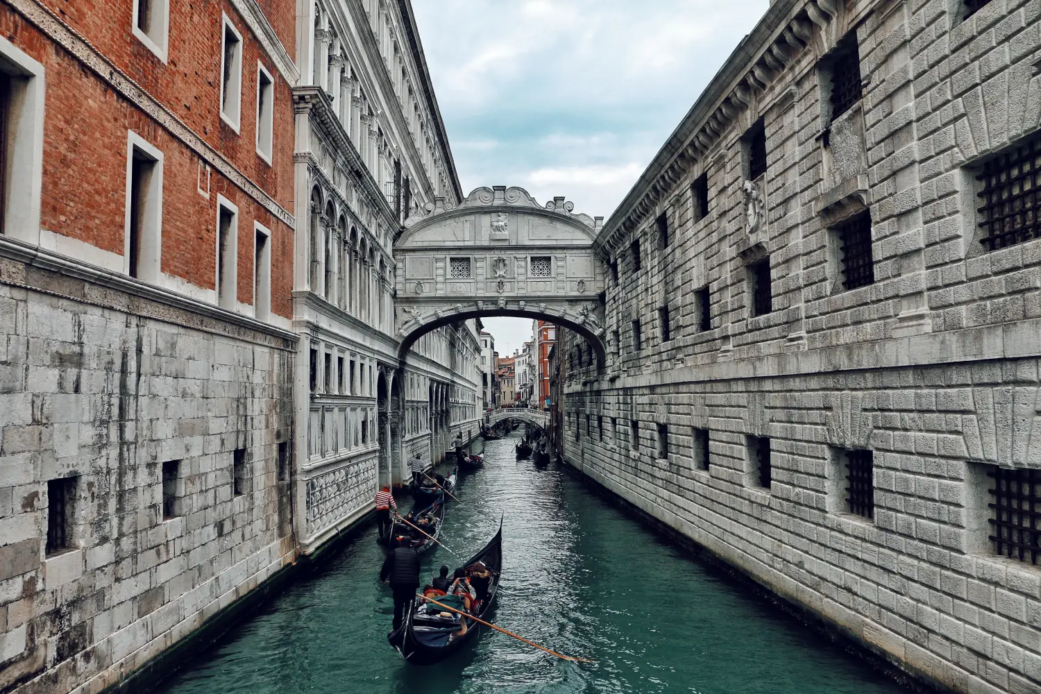 Ferry to Venice - View of the beautiful canal with its gondols.