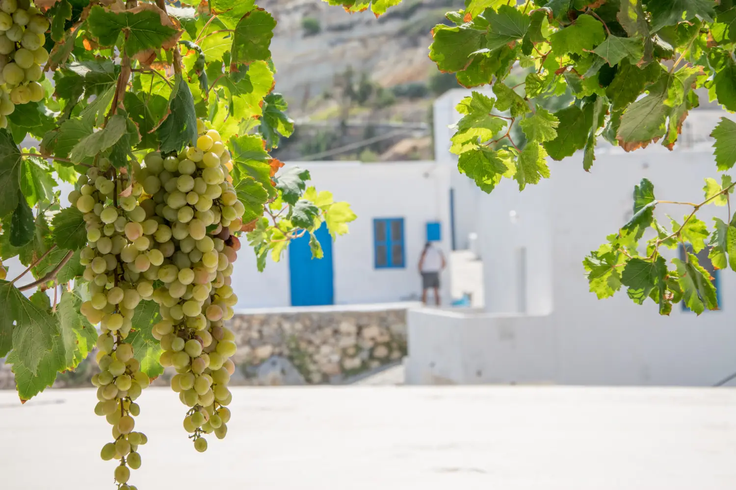 Ferry to Antikythera - Street view of Potamos village with narrow alleys and traditional architecture in Antikythera island in Greece.