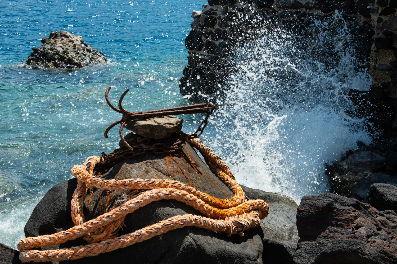 Ferry to Thirasia - Thirasia island in Greece near Santorini.