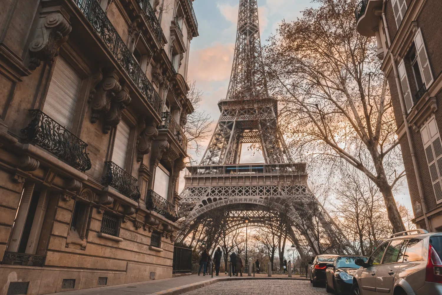 Ferries to France - Wonderful view of Eiffel Tower from a paved street