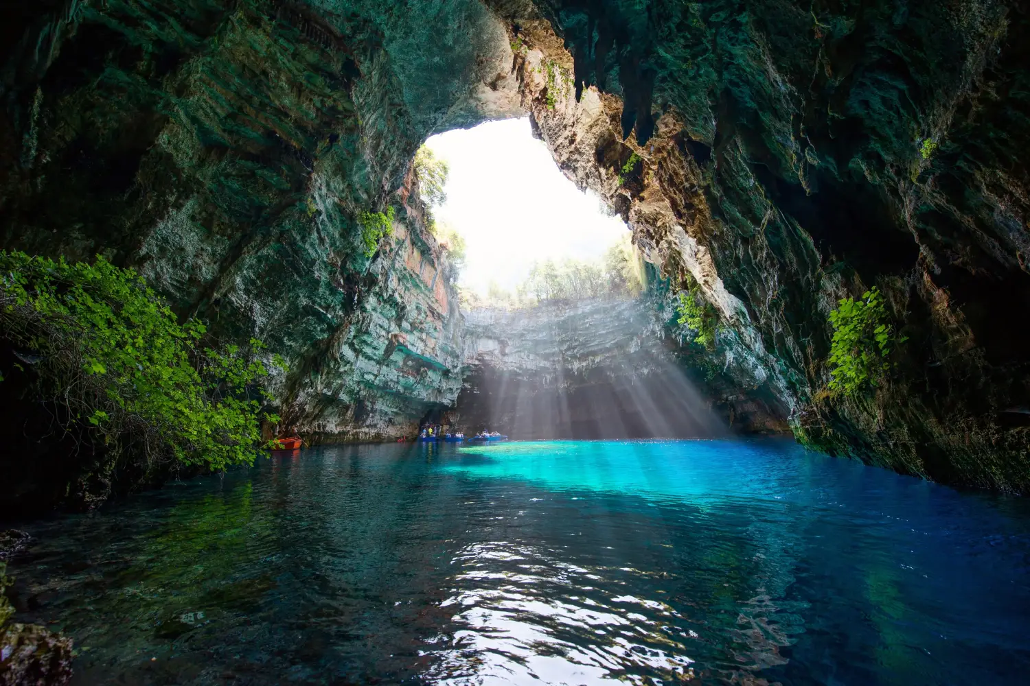 Ferry to Poros (Kefalonia) - Famous melissani lake on Kefalonia island, Greece.