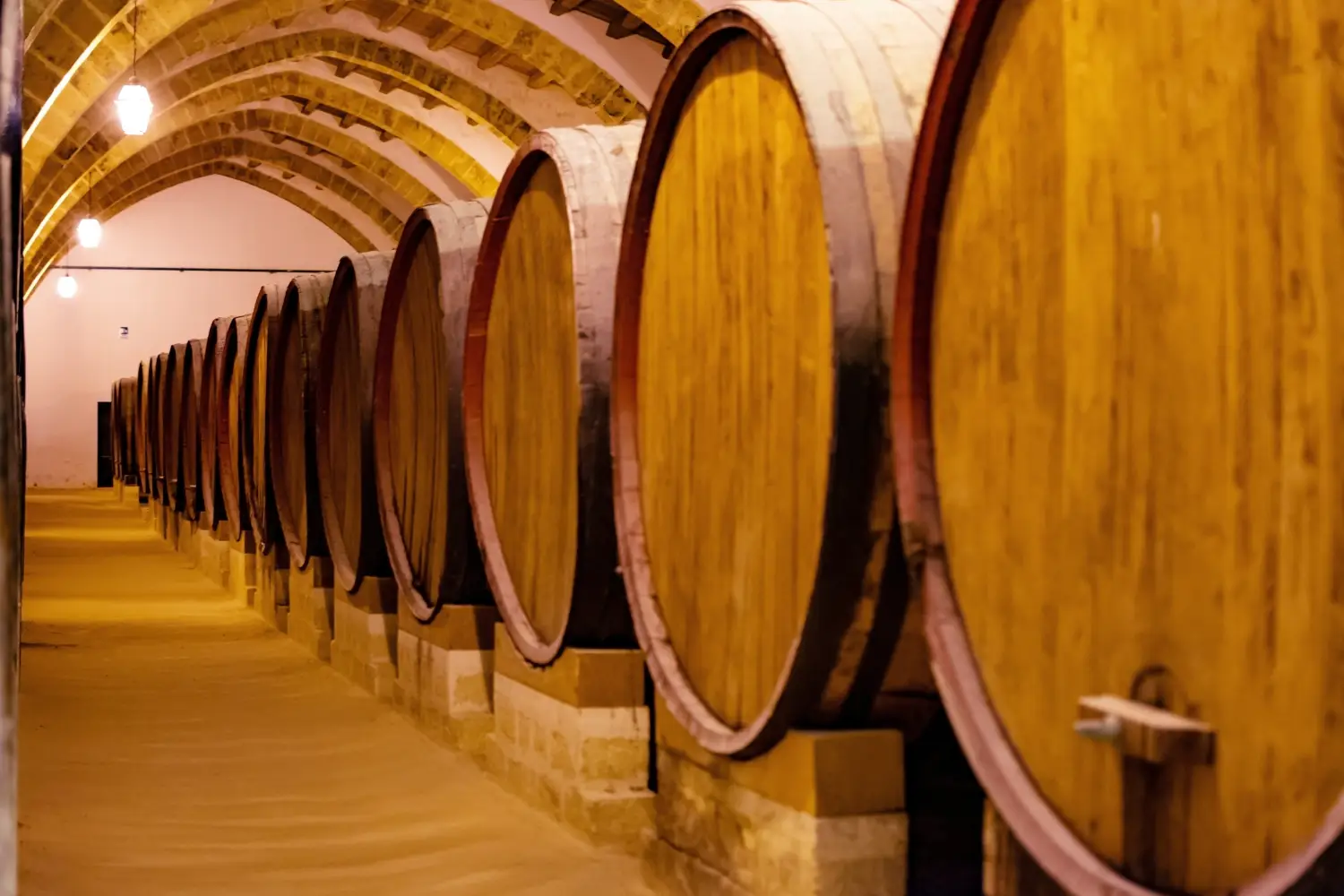 Ferry to Marsala - Vintage wine cellar with old oak barrels, production of fortified dry or sweet tasty marsala wine in Marsala, Sicily, Italy.