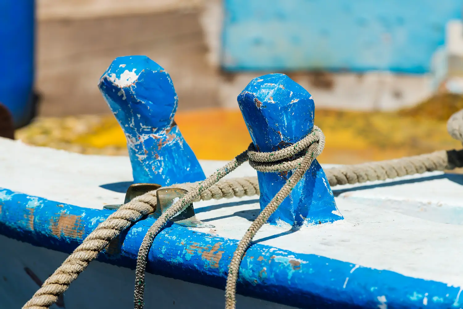 Ferry to Psara - Boats and ropes on the Greek island of Psara in the North Aegean.