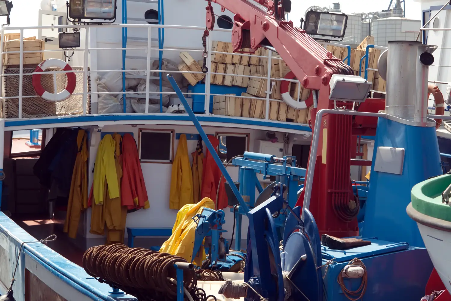 Ferry to Civitavecchia - Boat with clothing and equipment of the fishermen in the fishing port of Civitavecchia.